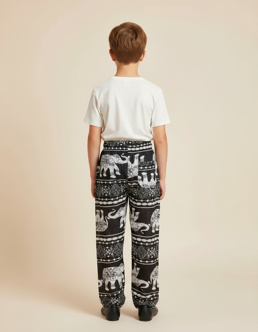 Pantalon Fluide Noir Imprimé Éléphants Ample Coton - vue 2