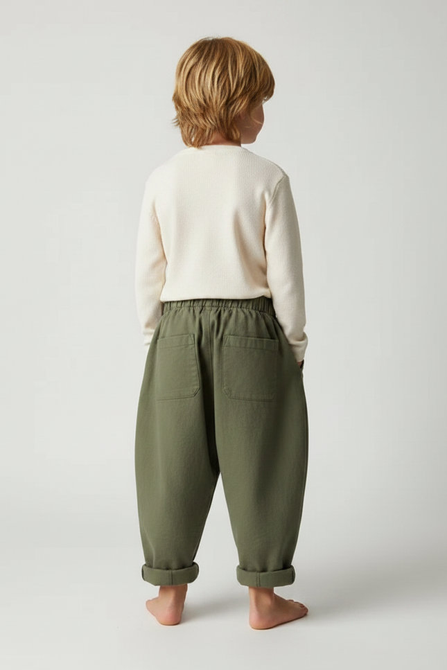 Pantalon Fluide Vert Ample Décontracté Enfant Coton - Kaki - vue 2