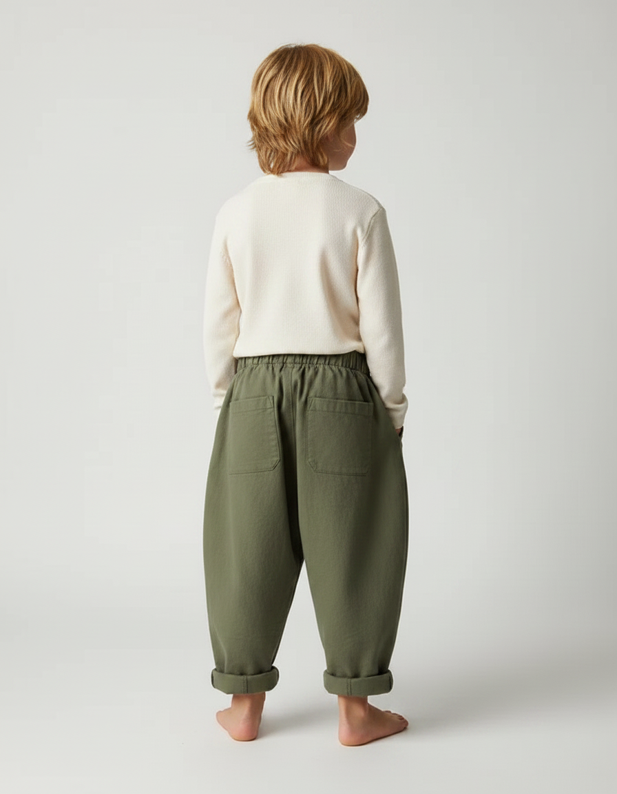 Pantalon Fluide Vert Ample Décontracté Enfant Coton - Kaki - vue 2