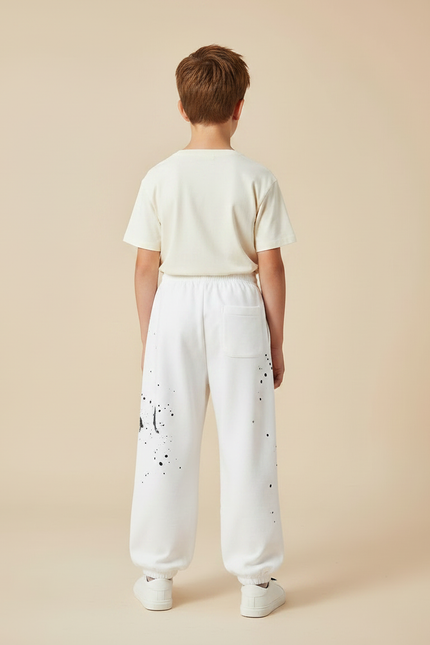 Pantalon Fluide Blanc Ample Éclaboussures Peinture Streetwear - Molleton - vue 2