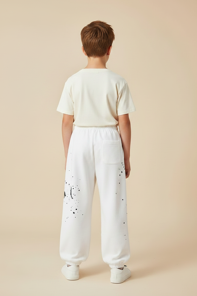 Pantalon Fluide Blanc Ample Éclaboussures Peinture Streetwear - Molleton - vue 2