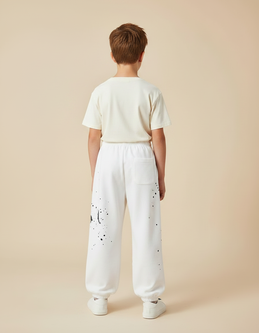 Pantalon Fluide Blanc Ample Éclaboussures Peinture Streetwear - Molleton - vue 2