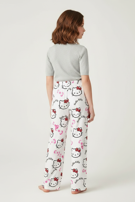 Pantalon Fluide Blanc Hello Kitty Imprimé Confortable - Polyester - vue 2