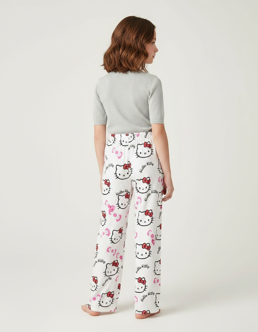 Pantalon Fluide Blanc Hello Kitty Imprimé Confortable - Polyester - vue 2