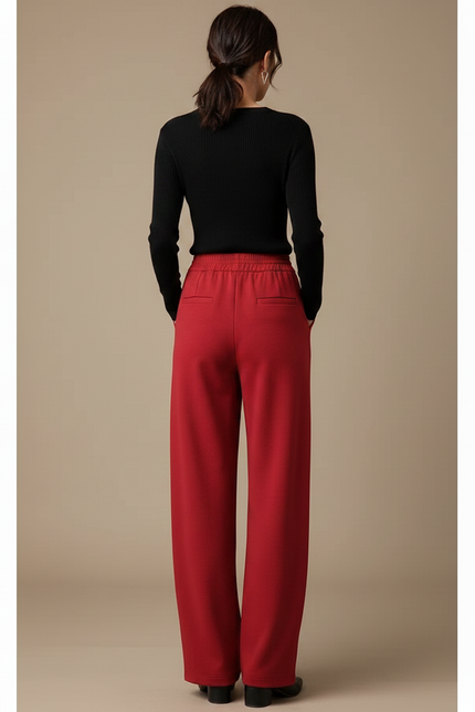 Pantalon Fluide Rouge Ample Taille Haute Femme - Maille - vue 2
