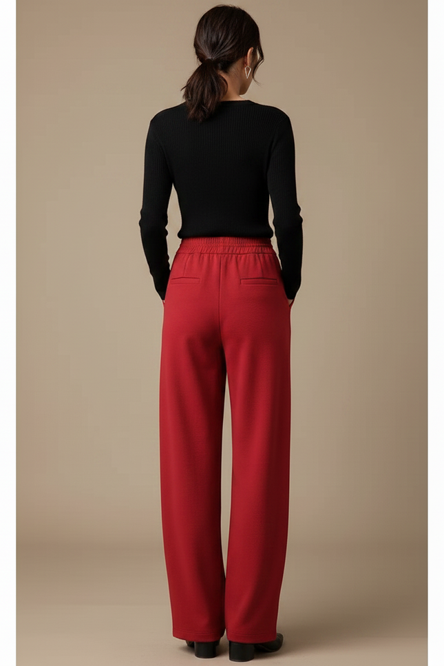 Pantalon Fluide Rouge Ample Taille Haute Femme - Maille - vue 2