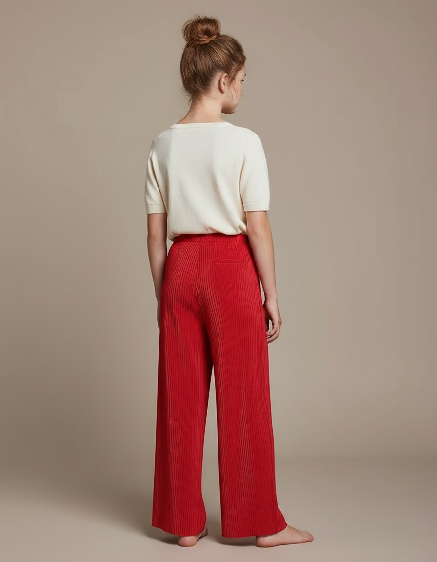 Pantalon Fluide Rouge Plissé Ample Taille Haute Enfant - Polyester - vue 2