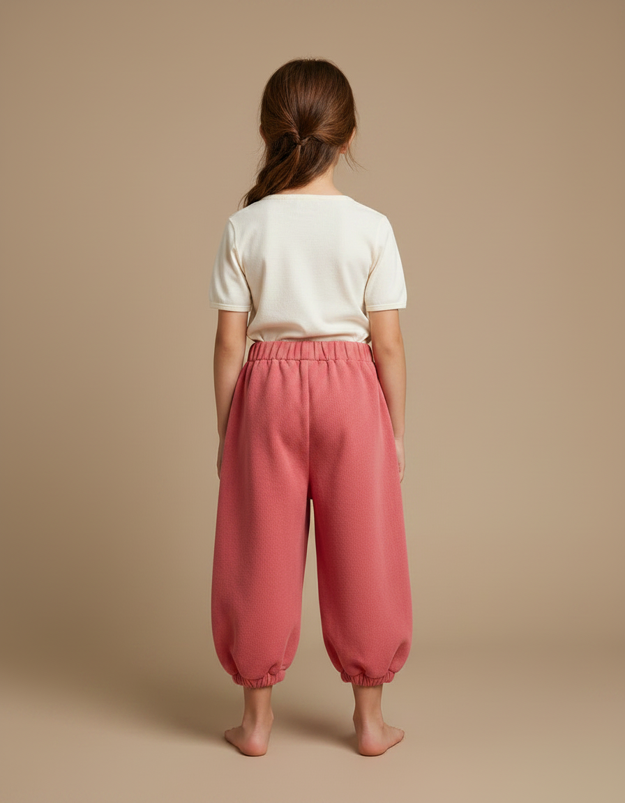 Pantalon Fluide Rose Ample Molleton Coeur Fille - vue 2