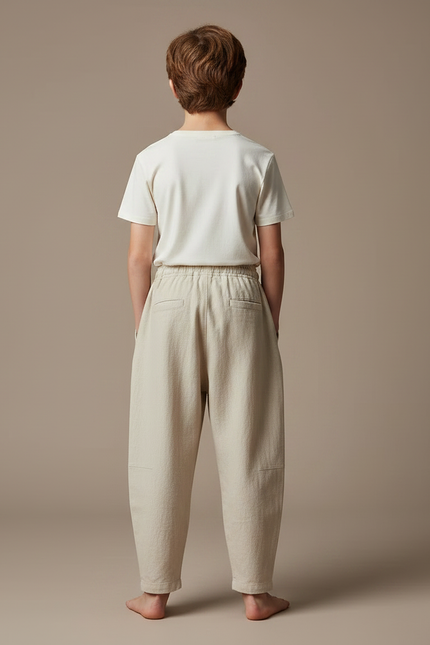 Pantalon Fluide Beige Coton Lin Ample Garçon - vue 2