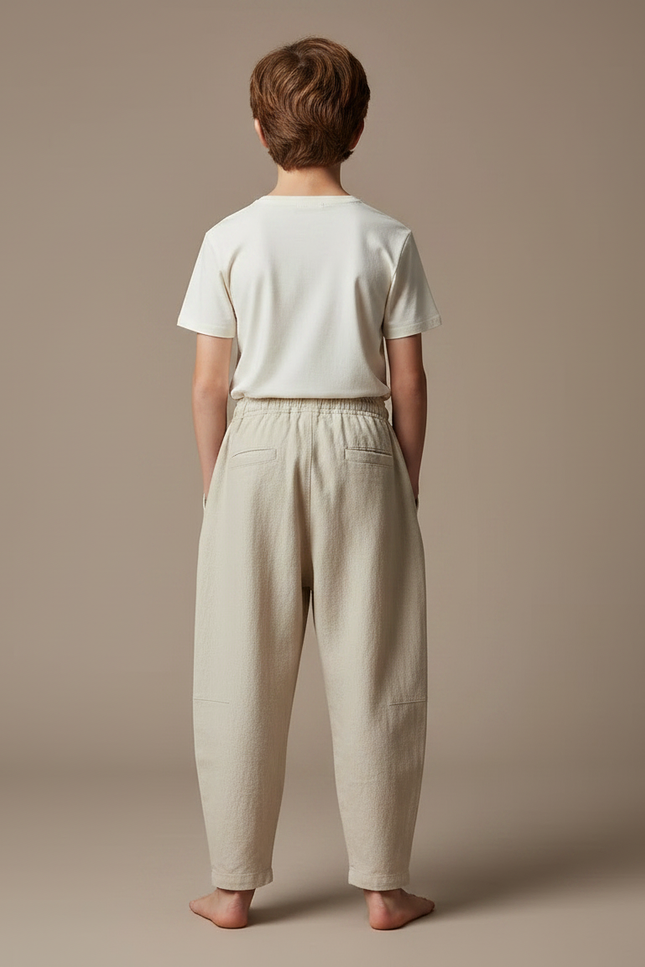 Pantalon Fluide Beige Coton Lin Ample Garçon - vue 2