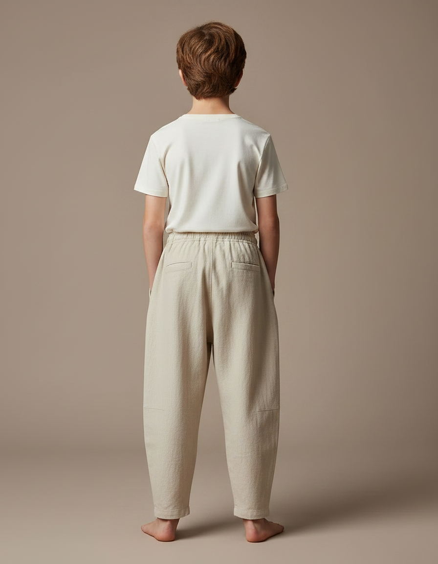Pantalon Fluide Beige Coton Lin Ample Garçon - vue 2