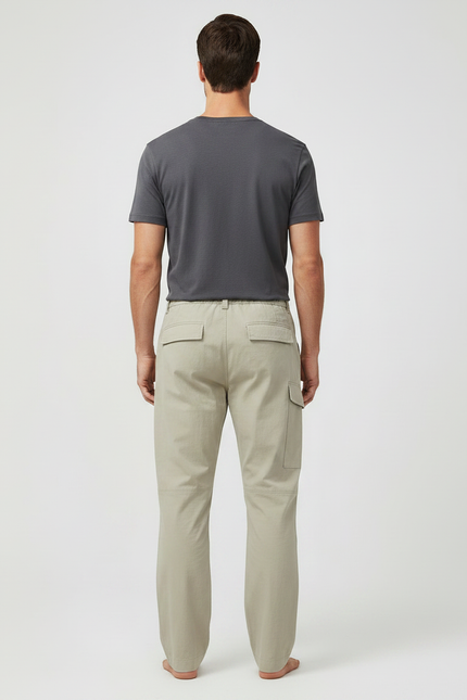 Pantalon Fluide Cargo Beige Droit Décontracté Homme - Toile - vue 2