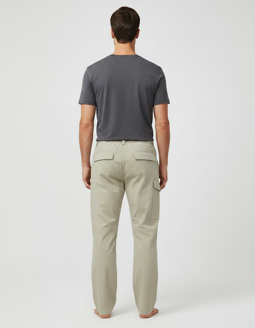 Pantalon Fluide Cargo Beige Droit Décontracté Homme - Toile - vue 2