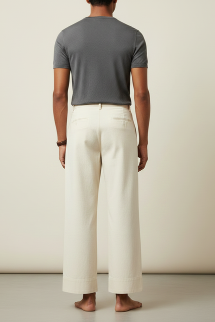 Pantalon Fluide Écru Ample Plissé Décontracté Léger - Beige Toile - vue 2