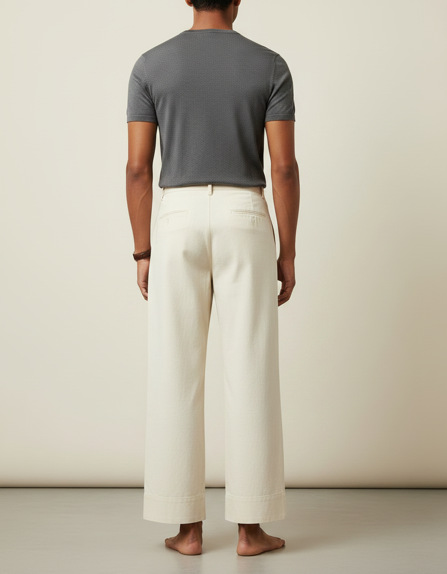 Pantalon Fluide Écru Ample Plissé Décontracté Léger - Beige Toile - vue 2