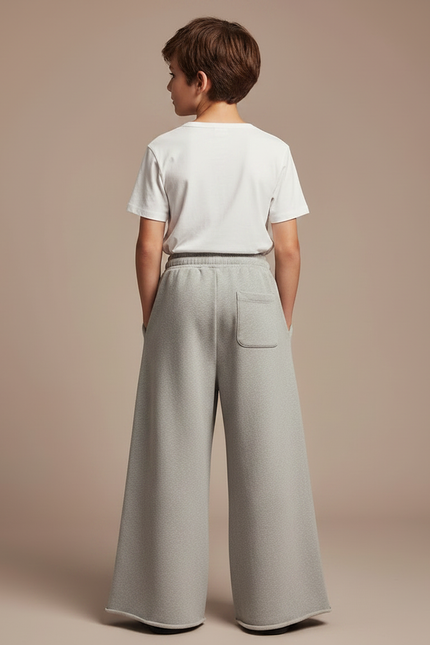 Pantalon Fluide Garçon Gris Palazzo Coton - Molleton - vue 2