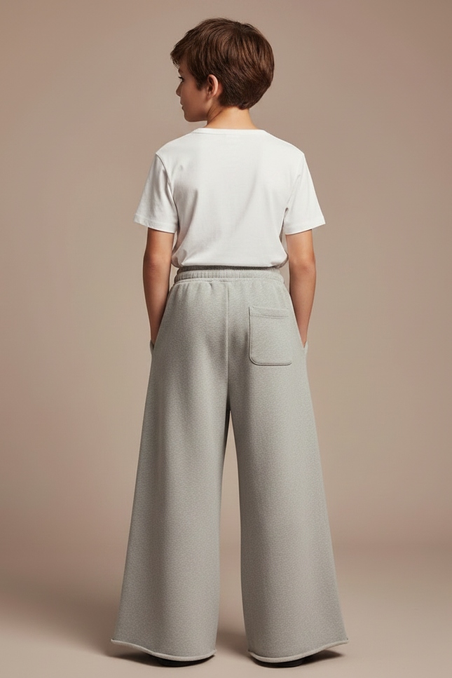Pantalon Fluide Garçon Gris Palazzo Coton - Molleton - vue 2