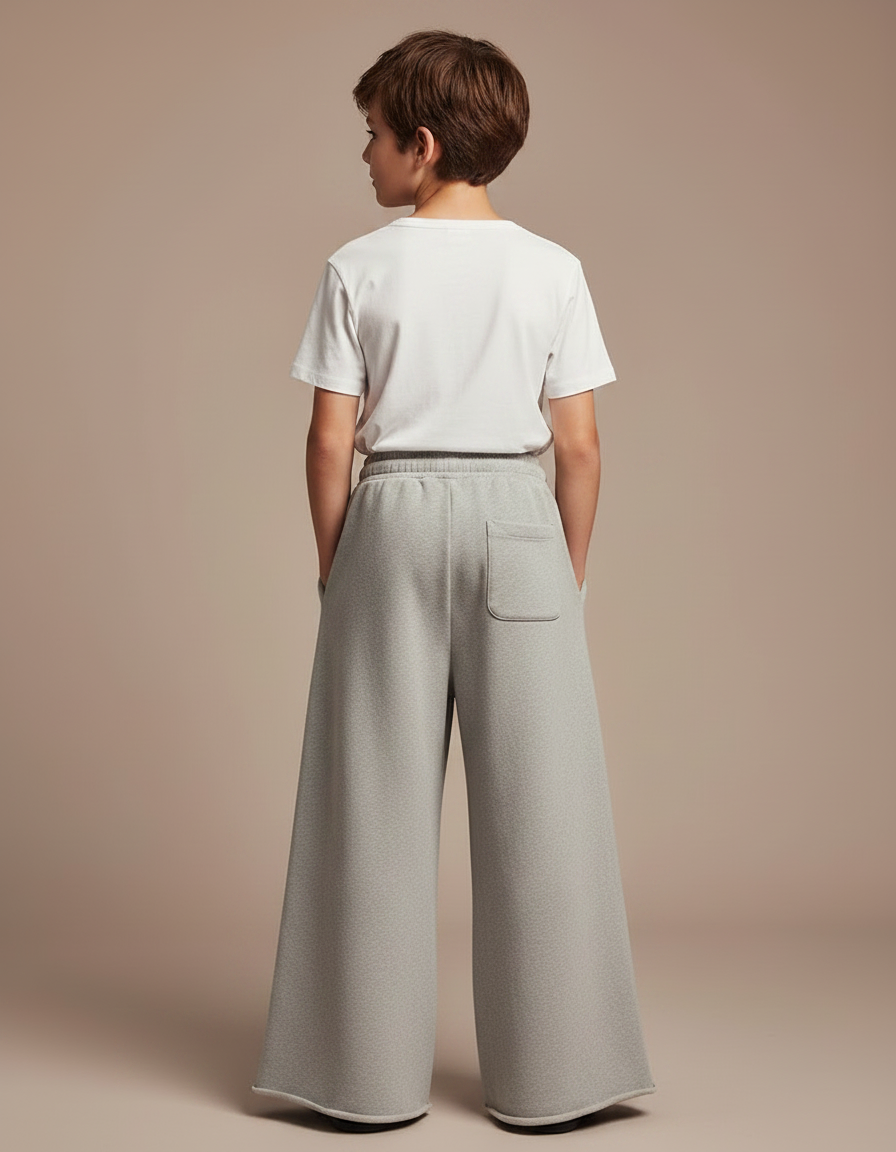 Pantalon Fluide Garçon Gris Palazzo Coton - Molleton - vue 2