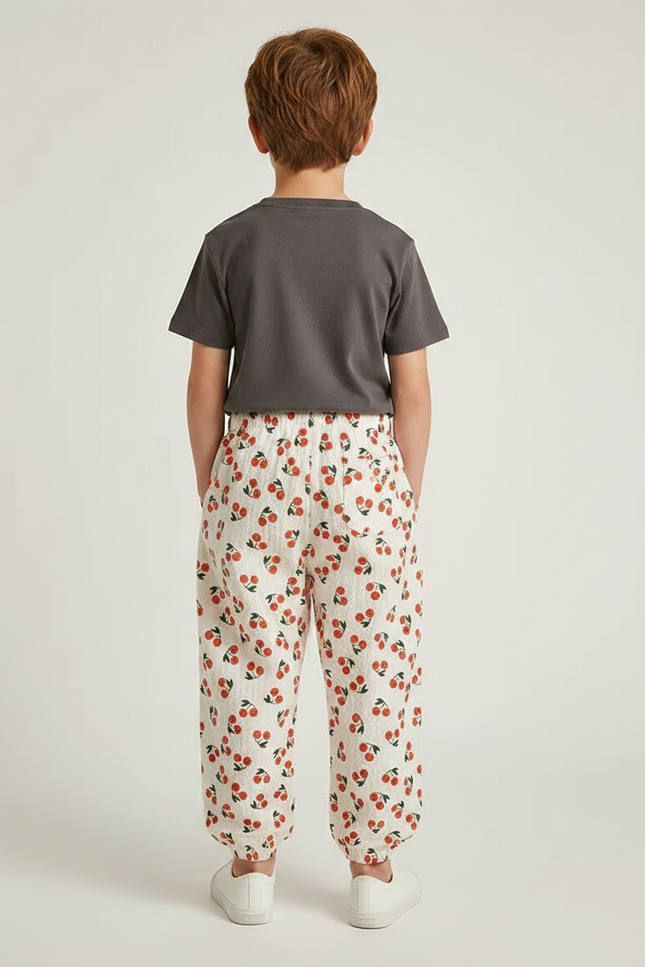 Pantalon Fluide Écru Cerises Ample Léger Enfant - Beige Coton - vue 2