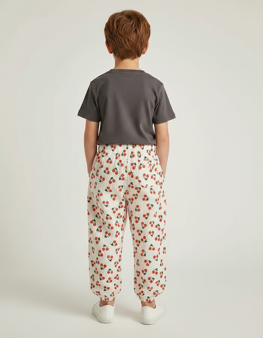 Pantalon Fluide Écru Cerises Ample Léger Enfant - Beige Coton - vue 2