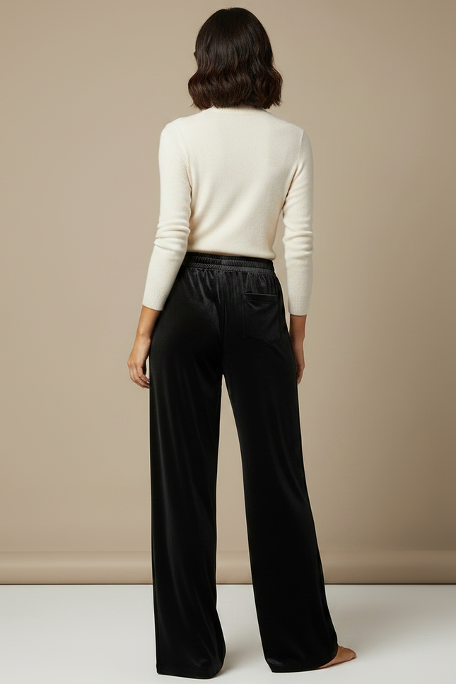 Pantalon Fluide Noir Velours Ample Élégant Femme - vue 2