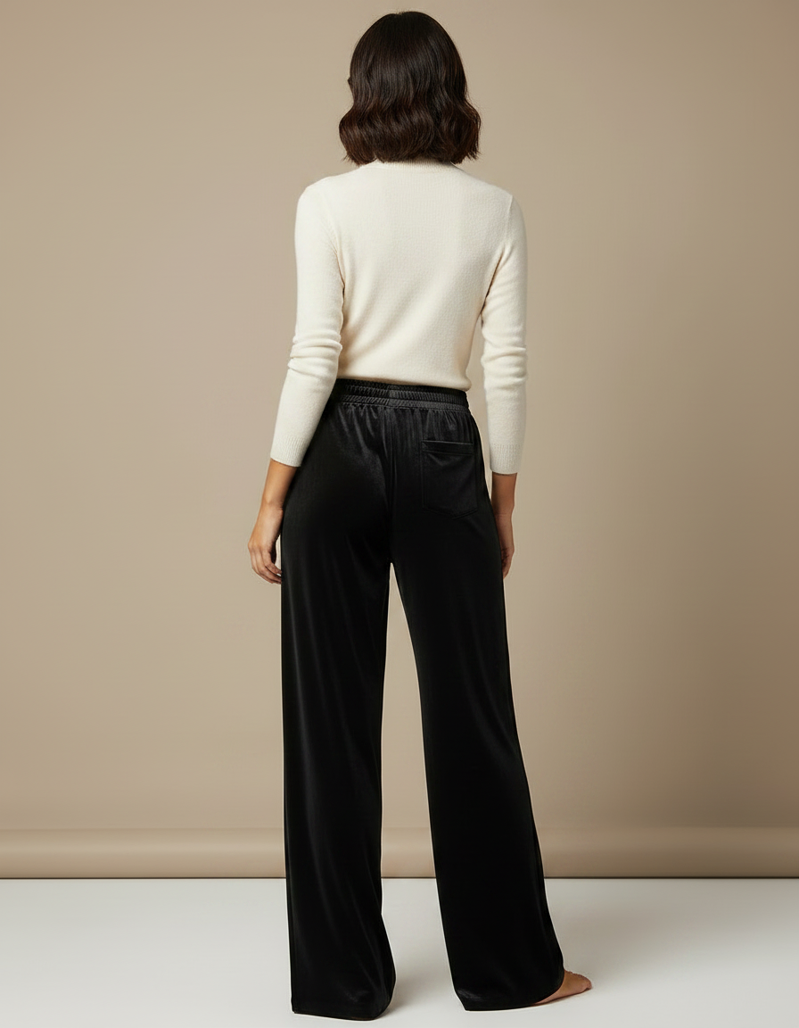 Pantalon Fluide Noir Velours Ample Élégant Femme - vue 2