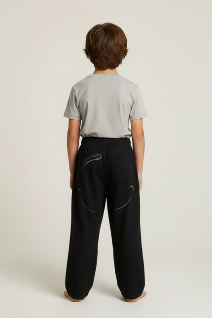 Pantalon Fluide Noir Ample Imprimé Visage Décontracté - Molleton - vue 2