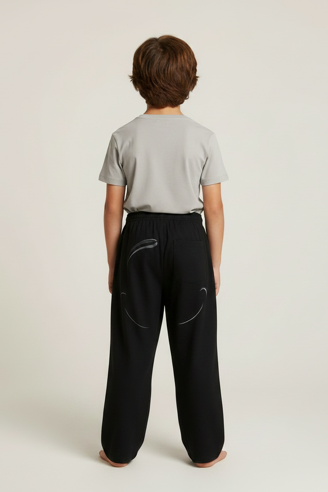 Pantalon Fluide Noir Ample Imprimé Visage Décontracté - Molleton - vue 2