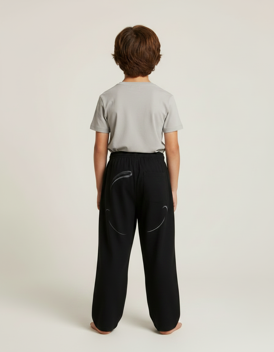 Pantalon Fluide Noir Ample Imprimé Visage Décontracté - Molleton - vue 2