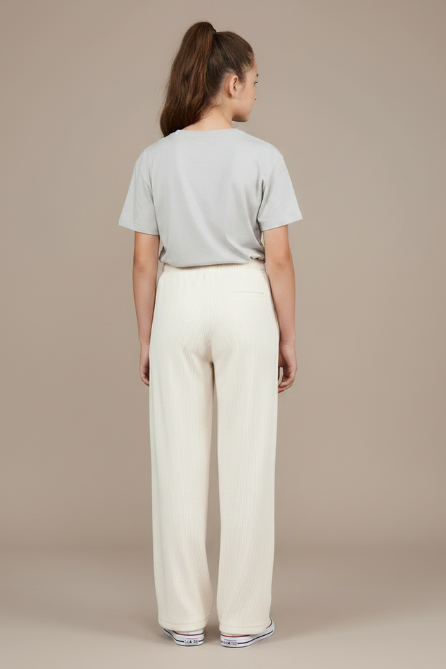 Pantalon Fluide Écru Côtelé Ample Décontracté Fille - Beige Cordé - vue 2