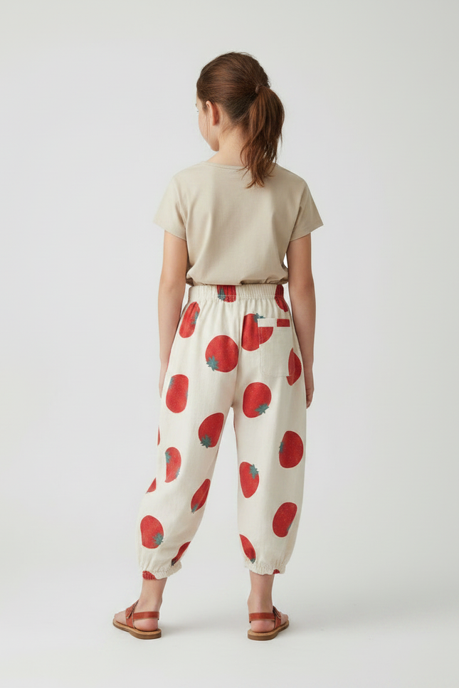 Pantalon Fluide Écru Ample Fraises Coton Enfant - Beige - vue 2