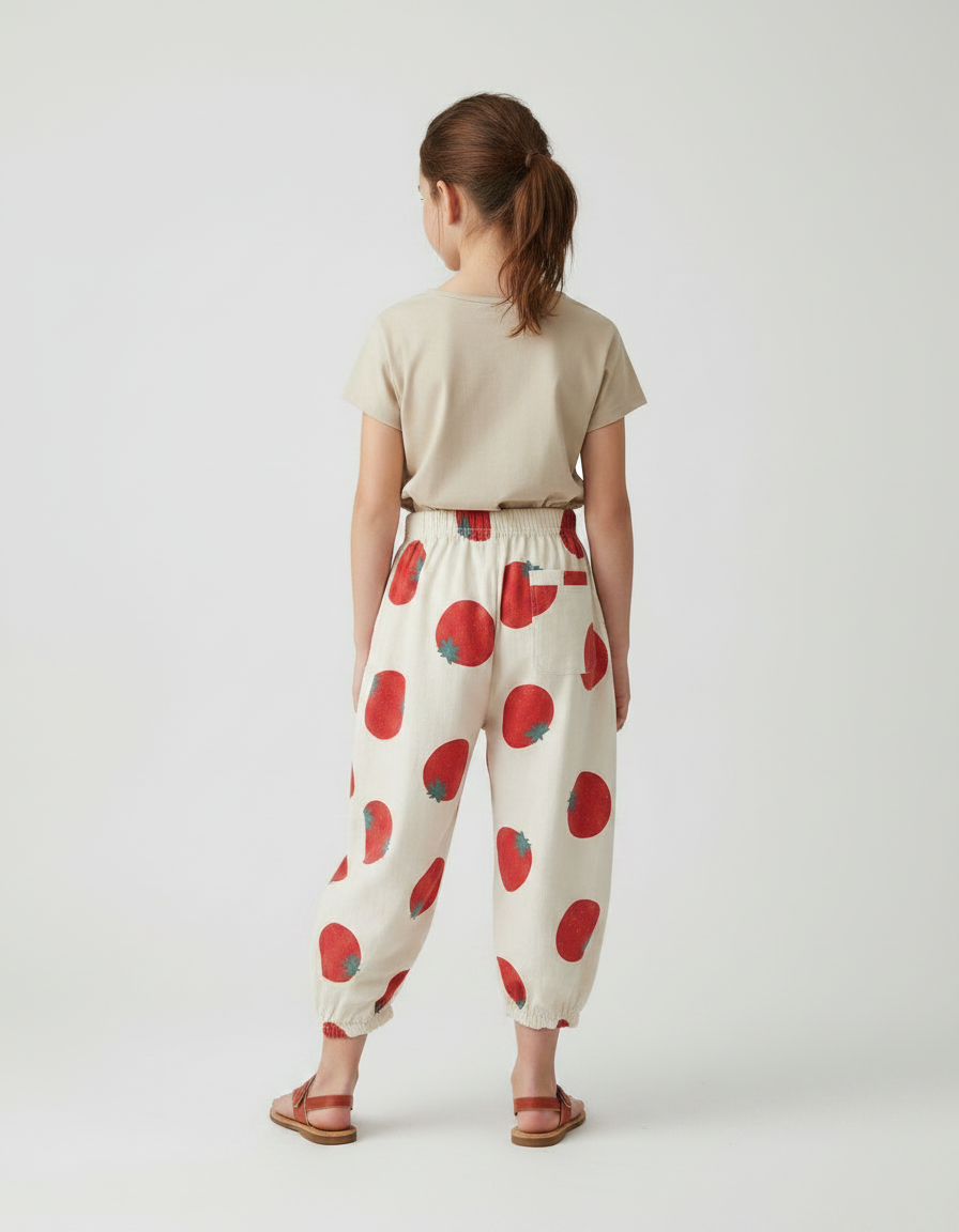 Pantalon Fluide Écru Ample Fraises Coton Enfant - Beige - vue 2
