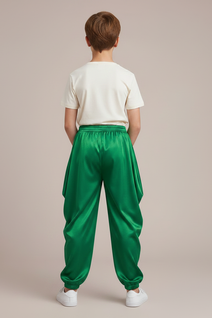 Pantalon Fluide Vert Satiné Ample Harem Garçon - vue 2