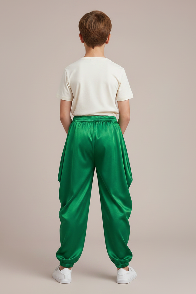 Pantalon Fluide Vert Satiné Ample Harem Garçon - vue 2