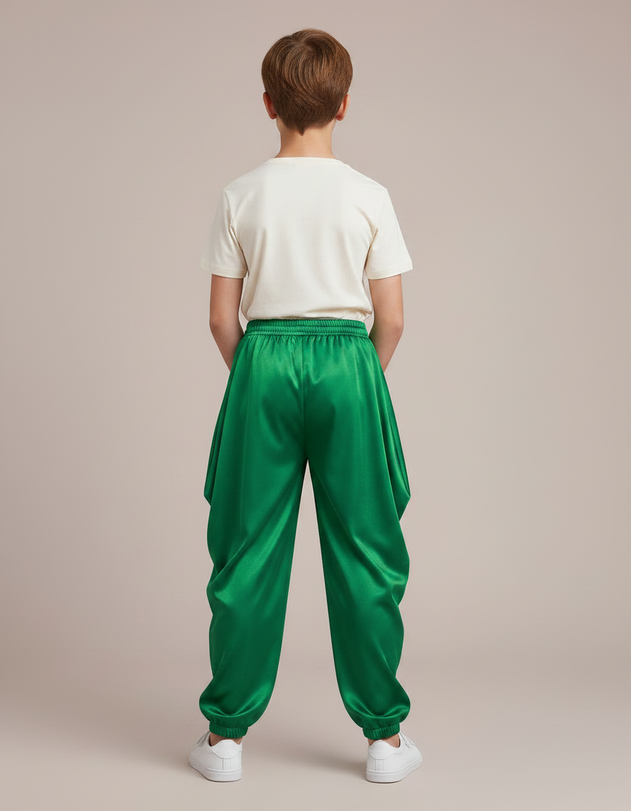 Pantalon Fluide Vert Satiné Ample Harem Garçon - vue 2