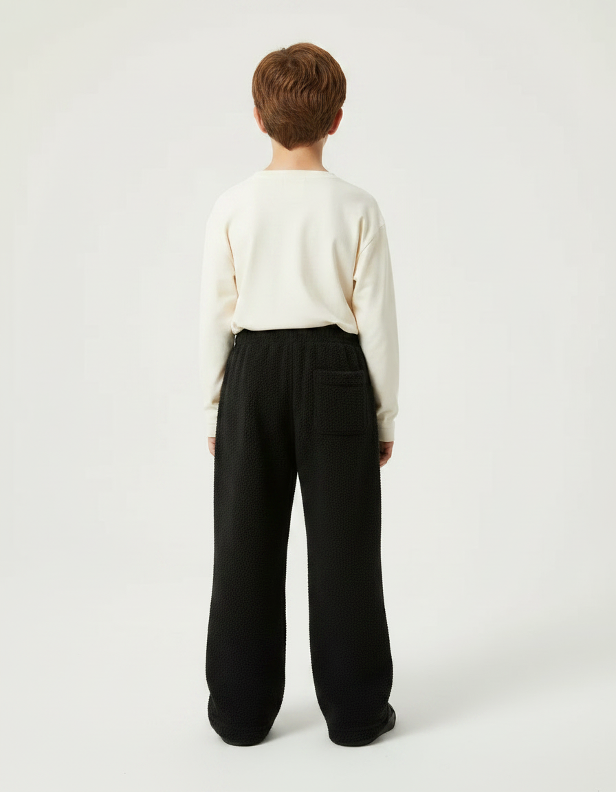 Pantalon Fluide Noir Ample Polaire Chien Brodé - Molleton - vue 2