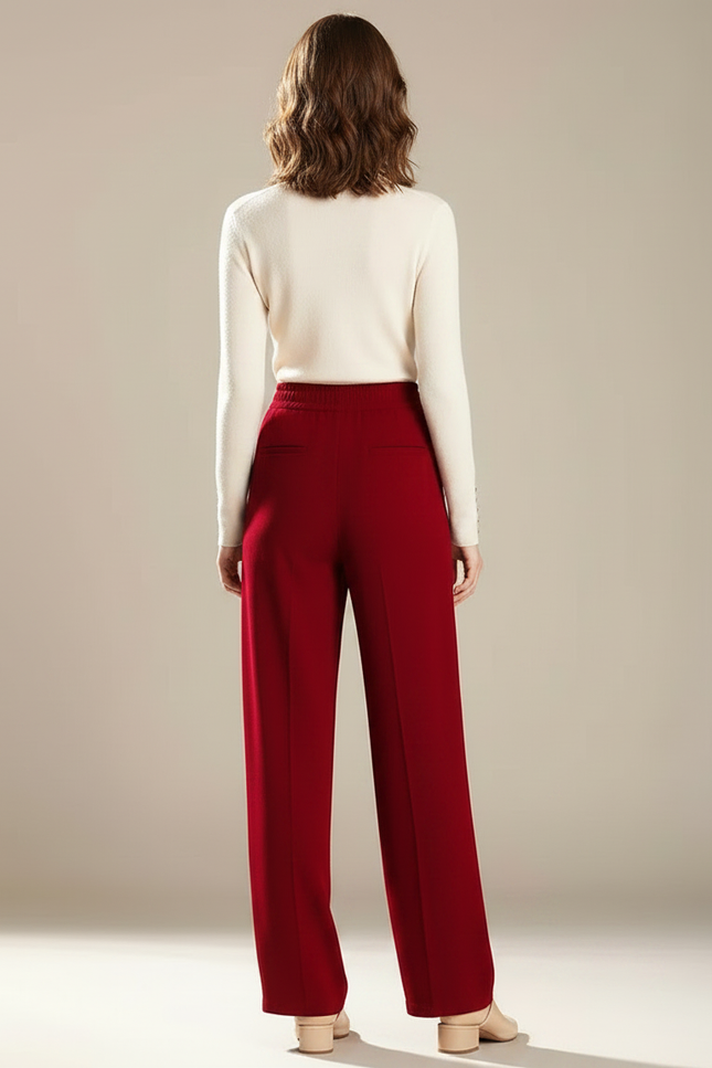 Pantalon Fluide Femme Rouge Palazzo - Viscose - vue 2