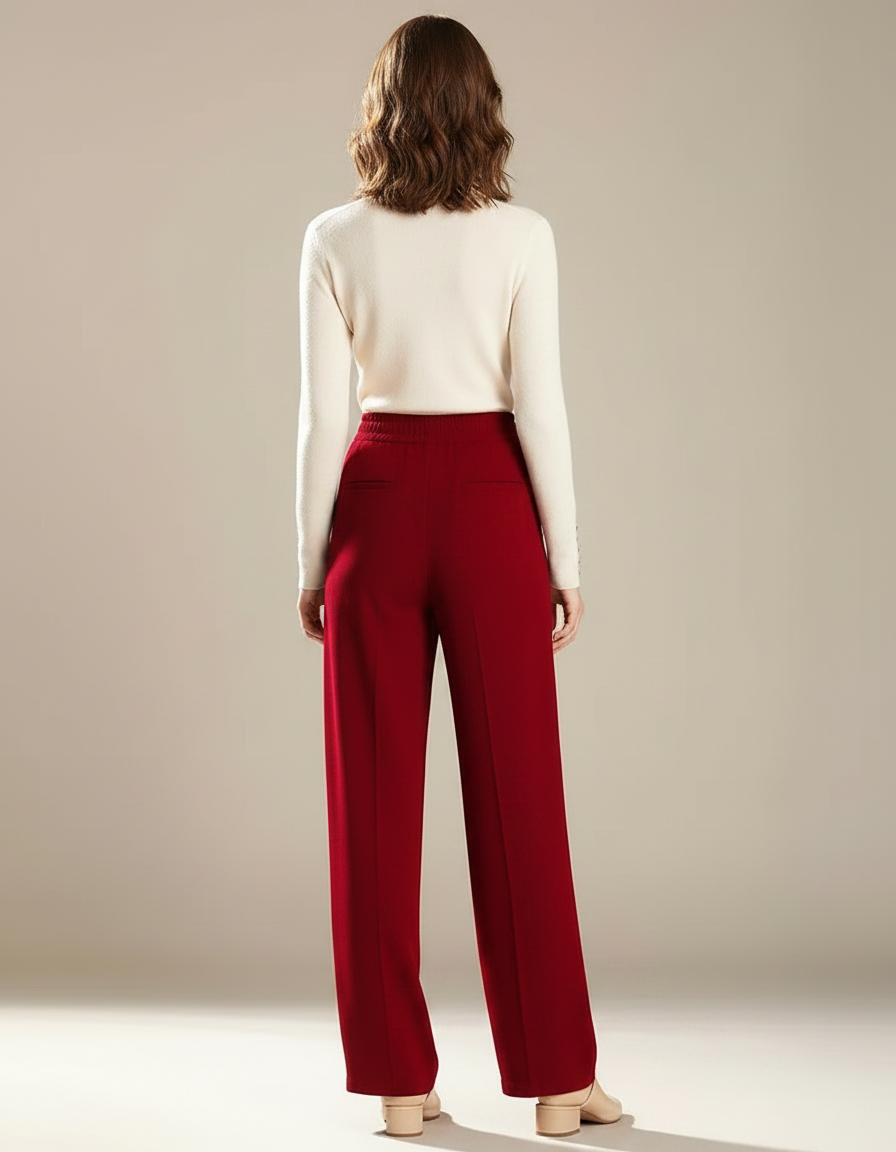 Pantalon Fluide Femme Rouge Palazzo - Viscose - vue 2