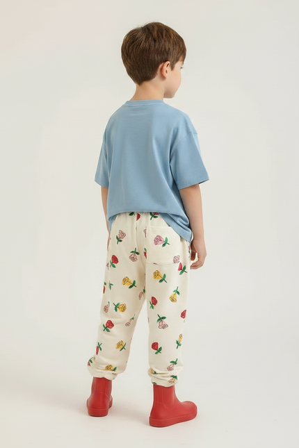 Pantalon Fluide Écru Ample Motif Fleurs Enfant - Beige Molleton - vue 2