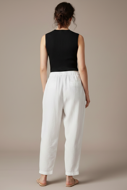 Pantalon Fluide Blanc Ample Coton Taille Élastique - vue 2