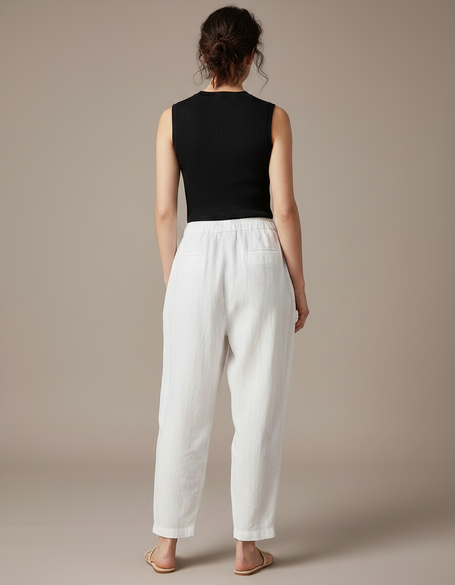 Pantalon Fluide Blanc Ample Coton Taille Élastique - vue 2