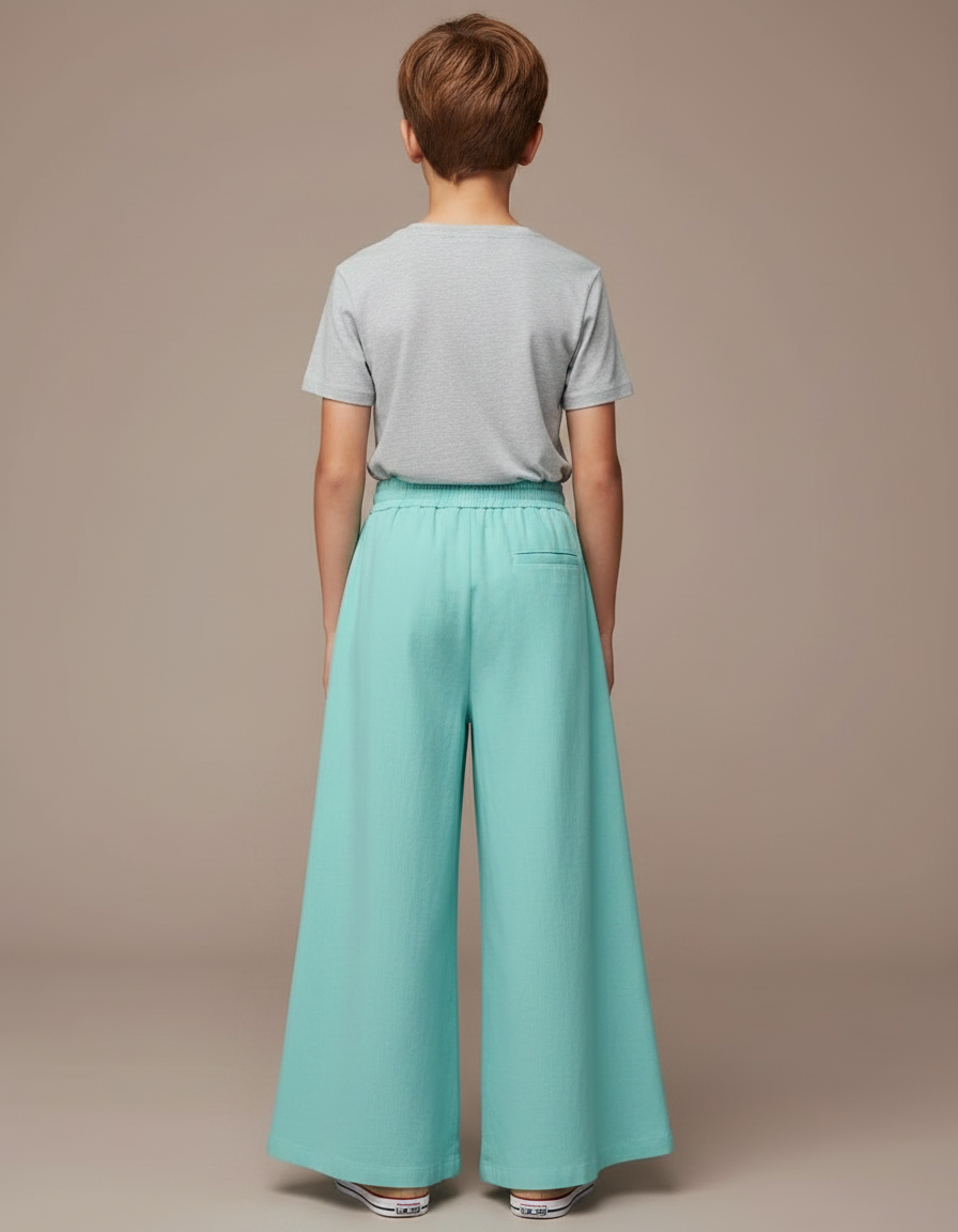 Pantalon Fluide Ample Vert Menthe Cordon Confortable - Lin - vue 2