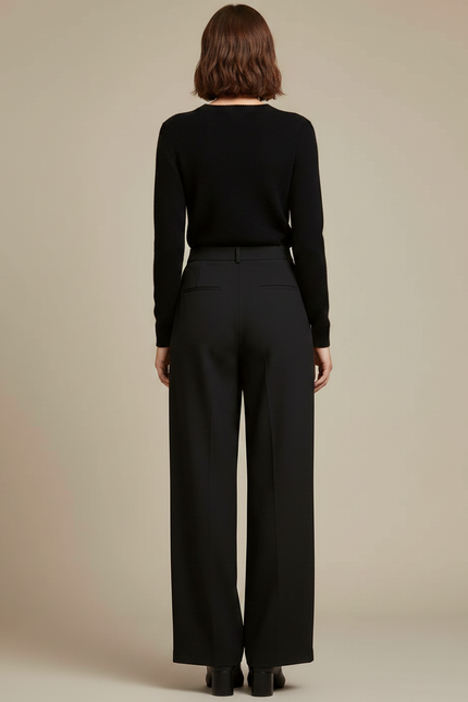 Pantalon Fluide Noir Ample Taille Haute Droit Femme - Polyester - vue 2
