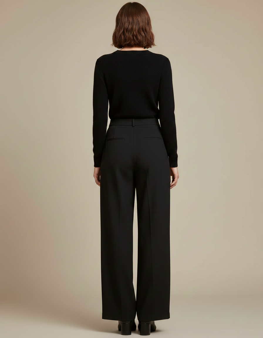 Pantalon Fluide Noir Ample Taille Haute Droit Femme - Polyester - vue 2
