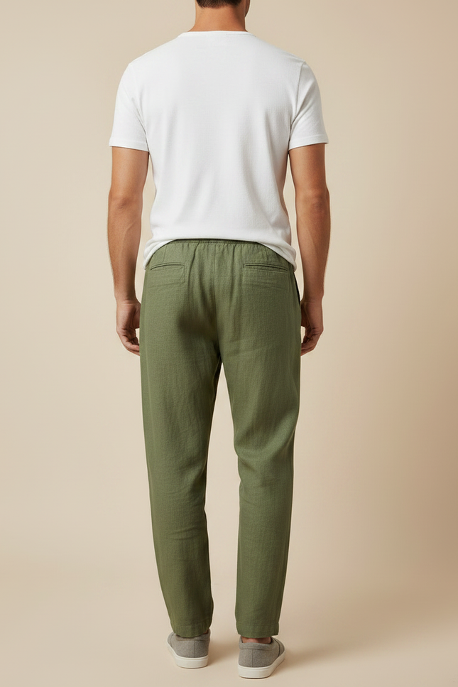 Pantalon Fluide Kaki Lin Ample Cordon Décontracté - vue 2