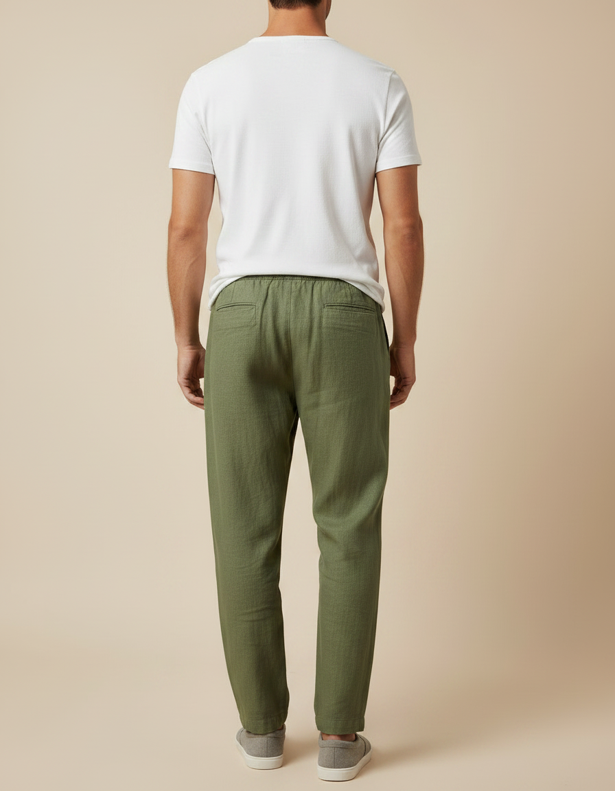 Pantalon Fluide Kaki Lin Ample Cordon Décontracté - vue 2