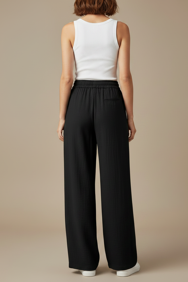 Pantalon Fluide Noir Ample Taille Haute Droit - Lin - vue 2