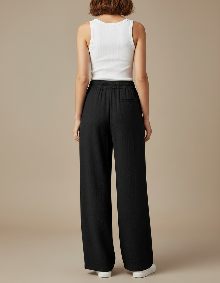 Pantalon Fluide Noir Ample Taille Haute Droit - Lin - vue 2