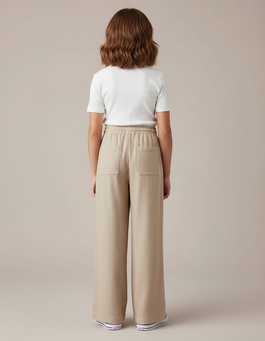 Pantalon Fluide Beige Cordon Ample Casual Fille - Maille - vue 2