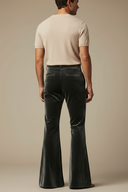 Pantalon Fluide Velours Gris Élégant Évasé Homme - vue 2